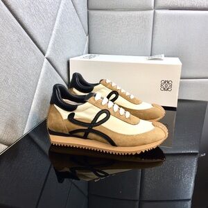 Loewe Flow Runner Trainers in Beige Suede